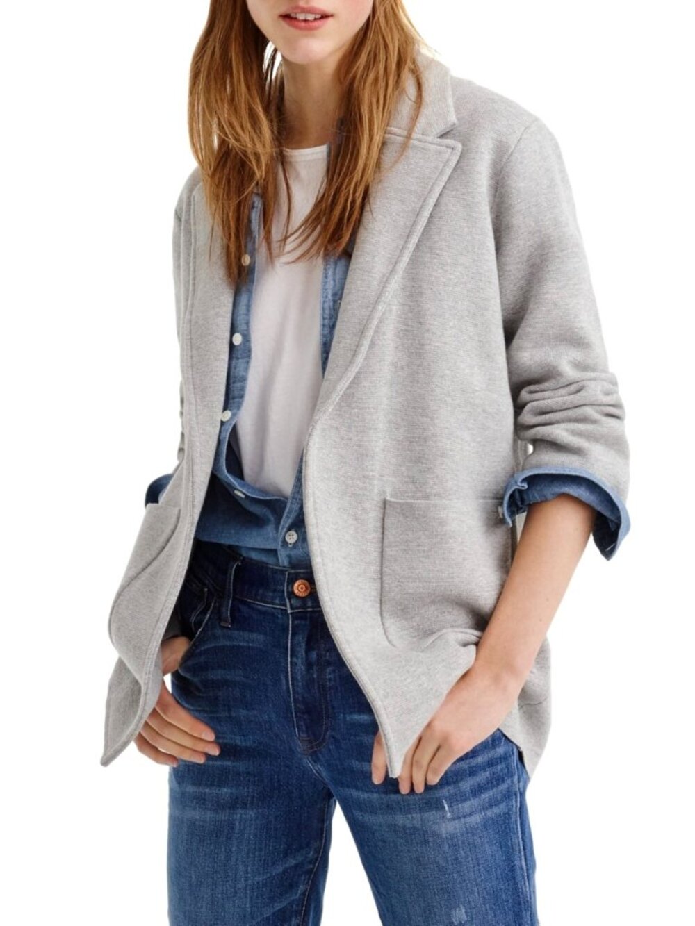 J CREW 365 Sophie Knit Open Front Wool Blend Blazer Size M Heather Gray